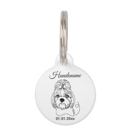Shih Tzu Minimalist Line Art Personalized Tag ペット ネームタグ