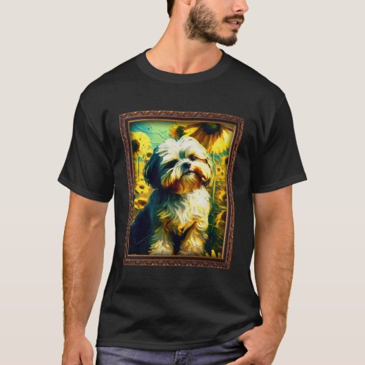 Shih Tzu Painting Sunflower Flower Mom Women Flora Tシャツ (正面)