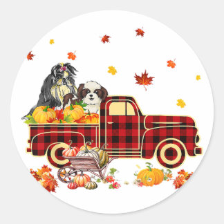 Shih Tzu Pumpkin Truck | Fall Leaf Thanksgiving ラウンドシール