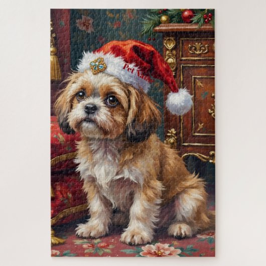 Shih Tzu Regal Christmas Topknot Hat ジグソーパズル (縦)