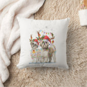 Shih Tzu Reindeer Xmas Light Christmas Gift クッション (ブランケット)