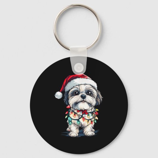 Shih Tzu Santa Christmas Tree Lights Xmas Dog Love キーホルダー (正面)