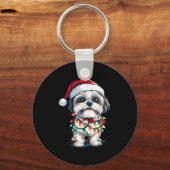 Shih Tzu Santa Christmas Tree Lights Xmas Dog Love キーホルダー (正面)