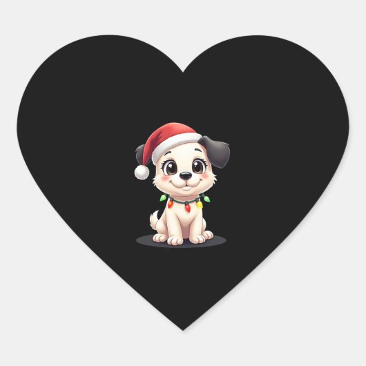 Shih Tzu Santa Christmas Tree Lights Xmas Dog Love ハートシール (正面)