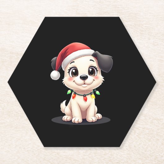 Shih Tzu Santa Christmas Tree Lights Xmas Dog Love ペーパーコースター (正面)