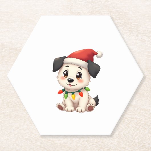 Shih Tzu Santa Christmas Tree Lights Xmas Dog Love ペーパーコースター (正面)