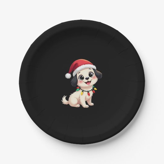 Shih Tzu Santa Christmas Tree Lights Xmas Dog Love ペーパープレート (正面)