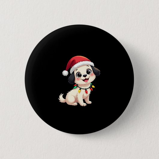 Shih Tzu Santa Christmas Tree Lights Xmas Dog Love 缶バッジ (正面)