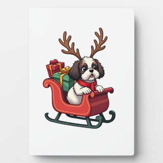 Shih Tzu Santa's Sleigh Ride フォトプラーク (正面)