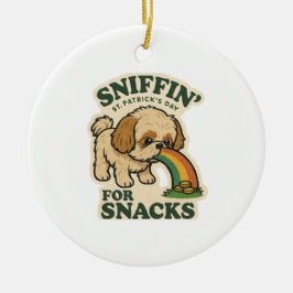 Shih Tzu Sniffin' For Snacks Retro St. Patrick's  セラミックオーナメント