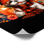 Shih Tzu Thanksgiving Leopard Pumpkins Fall Leaves ポスター (角)