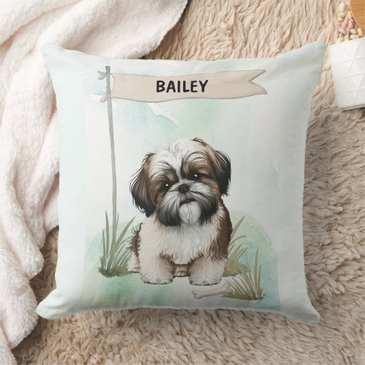 Shih Tzu Watercolor Personalized Dog クッション (ブランケット)