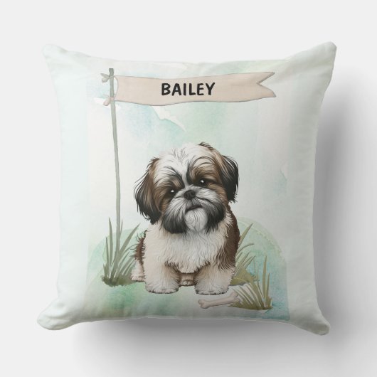 Shih Tzu Watercolor Personalized Dog クッション (正面)