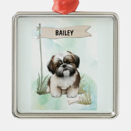  Shih Tzu Watercolor Personalized Dog メタルオーナメント