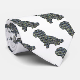 Shihpoo犬シルエットイエロー&ブラックグリッドホワイト ネクタイ