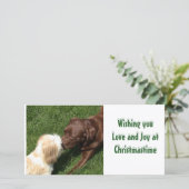 Shihtzu及びChocの実験室犬のクリスマスの接吻 シーズンカード (スタンド正面)
