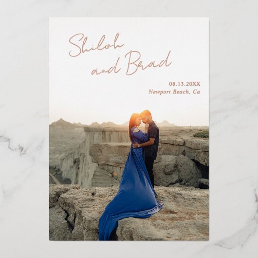 Shilohエレガモダンントウェディング日付を保存 箔招待状 (正面)