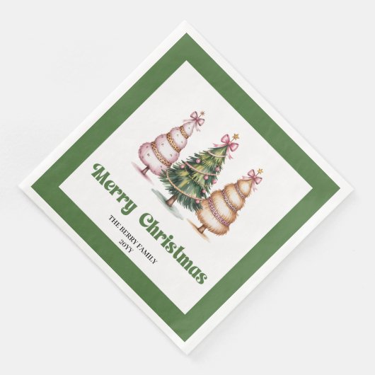 Shimmer Christmas Tree Leopard Print Dinner Napkin (コーナー)