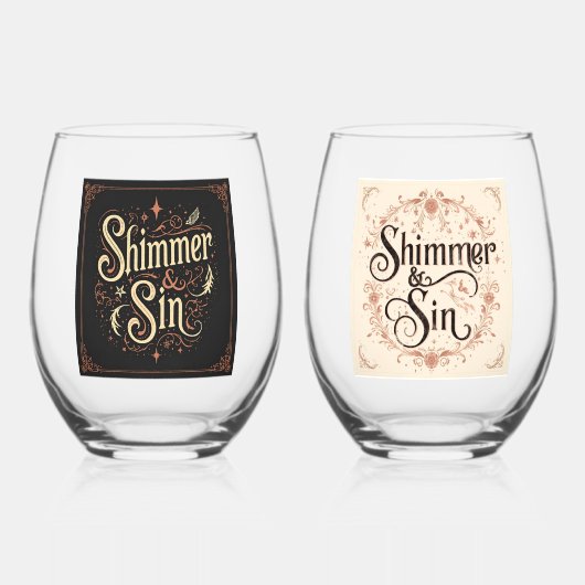 Shimmer & Sin Gothic Wine Glass Set | Dark Glam ステムなしワイングラス (正面)