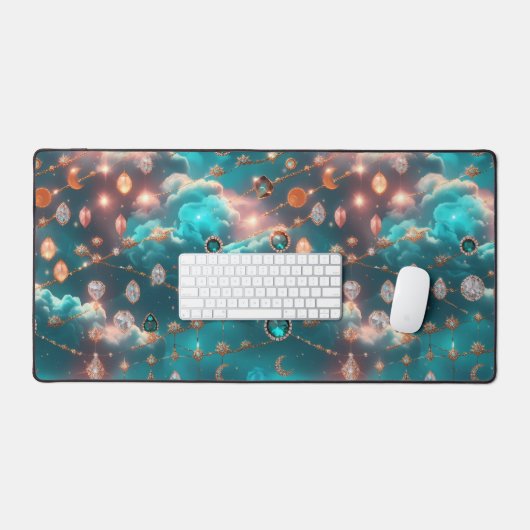 Shimmering Aquamarine Diamond Celestial Moon デスクマット (キーボード&マウス)