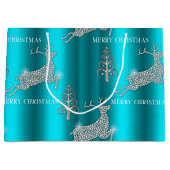 Shimmering Diamond Reindeer Leaping Aqua Christmas ラージペーパーバッグ (正面)