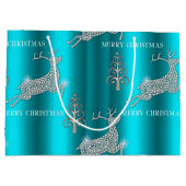 Shimmering Diamond Reindeer Leaping Aqua Christmas ラージペーパーバッグ (裏面)