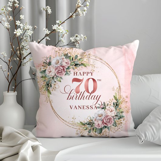 Shimmering Dusty Pink Boho Pillow 70th Birthday   クッション