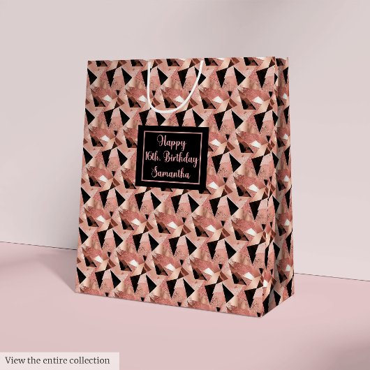 Shimmering Gift Bag Trendy Rose Gold and Black ミディアムペーパーバッグ