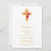 Shimmering Gold Cross Baptism Celebration Design 招待状 (正面)