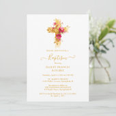 Shimmering Gold Cross Baptism Celebration Design 招待状 (スタンド正面)