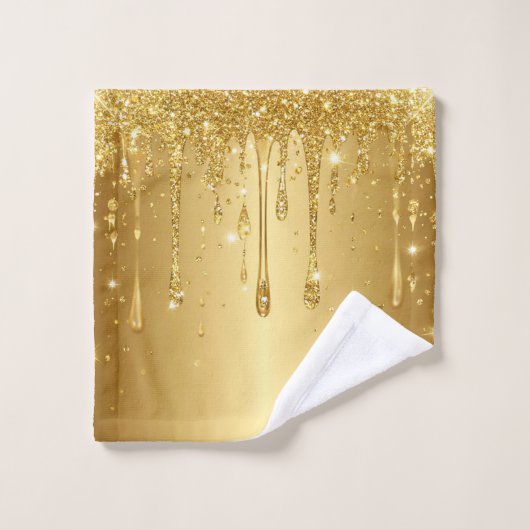 Shimmering Gold Glitter Drip Background ウォッシュタオル (ウォッシュタオル)