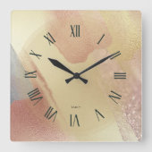 Shimmering Look Gold Brushstrokes スクエア壁時計 (正面)