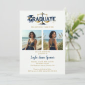 Shimmering Navy & Gold Law Graduation Cap 2-Photo 招待状 (スタンド正面)