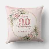 Shimmering Rose Gold Floral 90th Birthday Pillow クッション (裏面)
