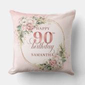 Shimmering Rose Gold Floral 90th Birthday Pillow クッション (正面)