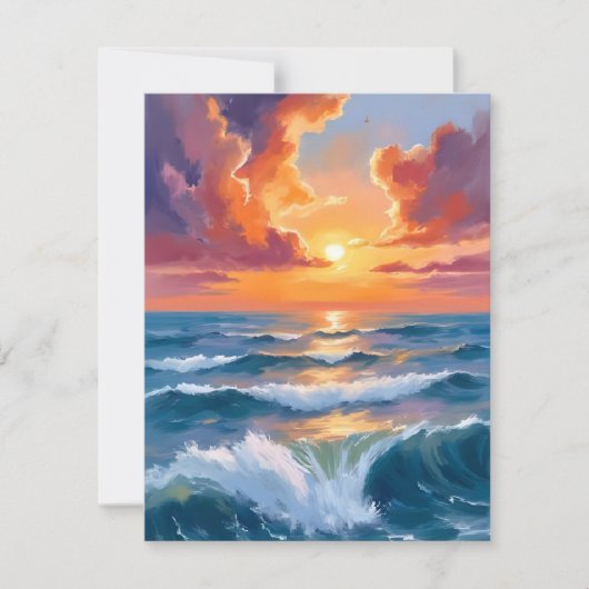 Shimmering Sea Sunset Ocean Watercolor Paint Card (正面)