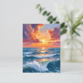 Shimmering Sea Sunset Ocean Watercolor Paint Card (スタンド正面)