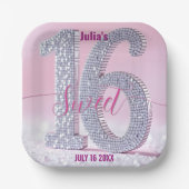 Shimmering Stylish Chic Rhinestone Sweet Sixteen ペーパープレート (正面)