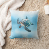 Shimmering Turquoise Sea Turtle | Coastal クッション (ブランケット)