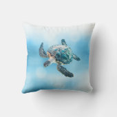 Shimmering Turquoise Sea Turtle | Coastal クッション (裏面)