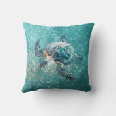 Shimmering Turquoise Sea Turtle | Coastal クッション (裏面)