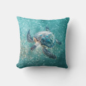 Shimmering Turquoise Sea Turtle | Coastal クッション (正面)
