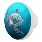 Shimmering Turquoise Sea Turtle | Coastal セラミックノブ (右)
