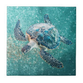 Shimmering Turquoise Sea Turtle | Coastal タイル (正面)