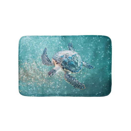 Shimmering Turquoise Sea Turtle | Coastal バスマット (正面)