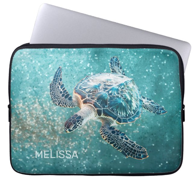 Shimmering Turquoise Sea Turtle | Coastal ラップトップスリーブ (正面)