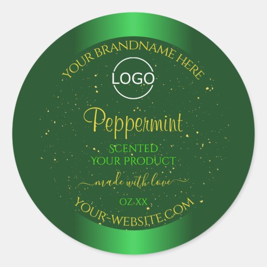 Shimmeryグリーン製品ラベルソフトグリッター追加ロゴ ラウンドシール (正面)