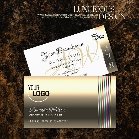 Shimmeryゴールデンホワイトカラフルストライプロゴの追加 名刺