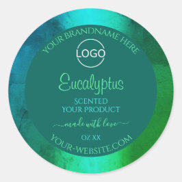 Shimmeryティール(緑がかった色)とGreen Pattern製品のラベルロゴ ラウンドシール
