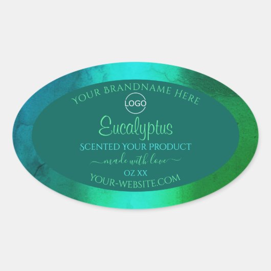 Shimmeryティール(緑がかった色)とGreen Pattern製品のラベルロゴ 楕円形シール (正面)